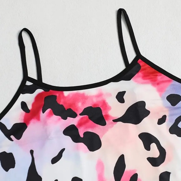 58. NEW| Plus Size Tie Dye Leopard Print Round Neck Cami Top & Shorts Pajamas - Picture 3 of 5